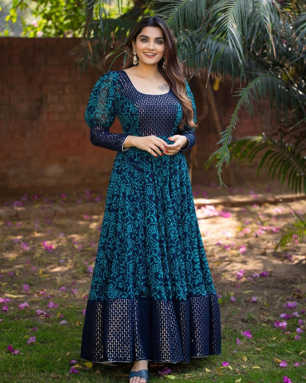 Turcoish blue ready to wear gown for wedding function buy online - Joshindia