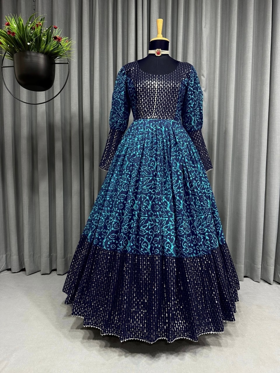 Turcoish blue ready to wear gown for wedding function buy online - Joshindia