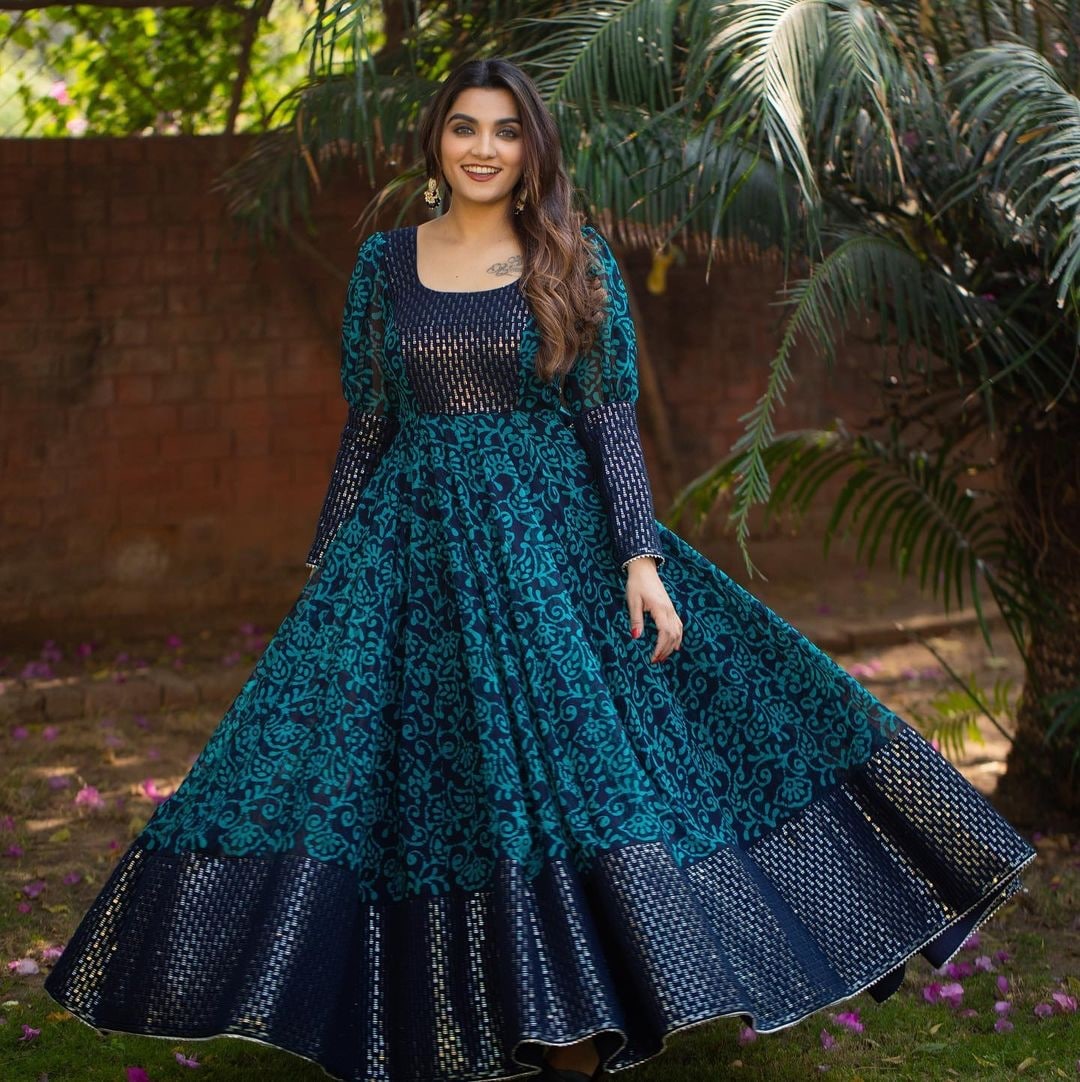 Turcoish blue ready to wear gown for wedding function buy online – Joshindia