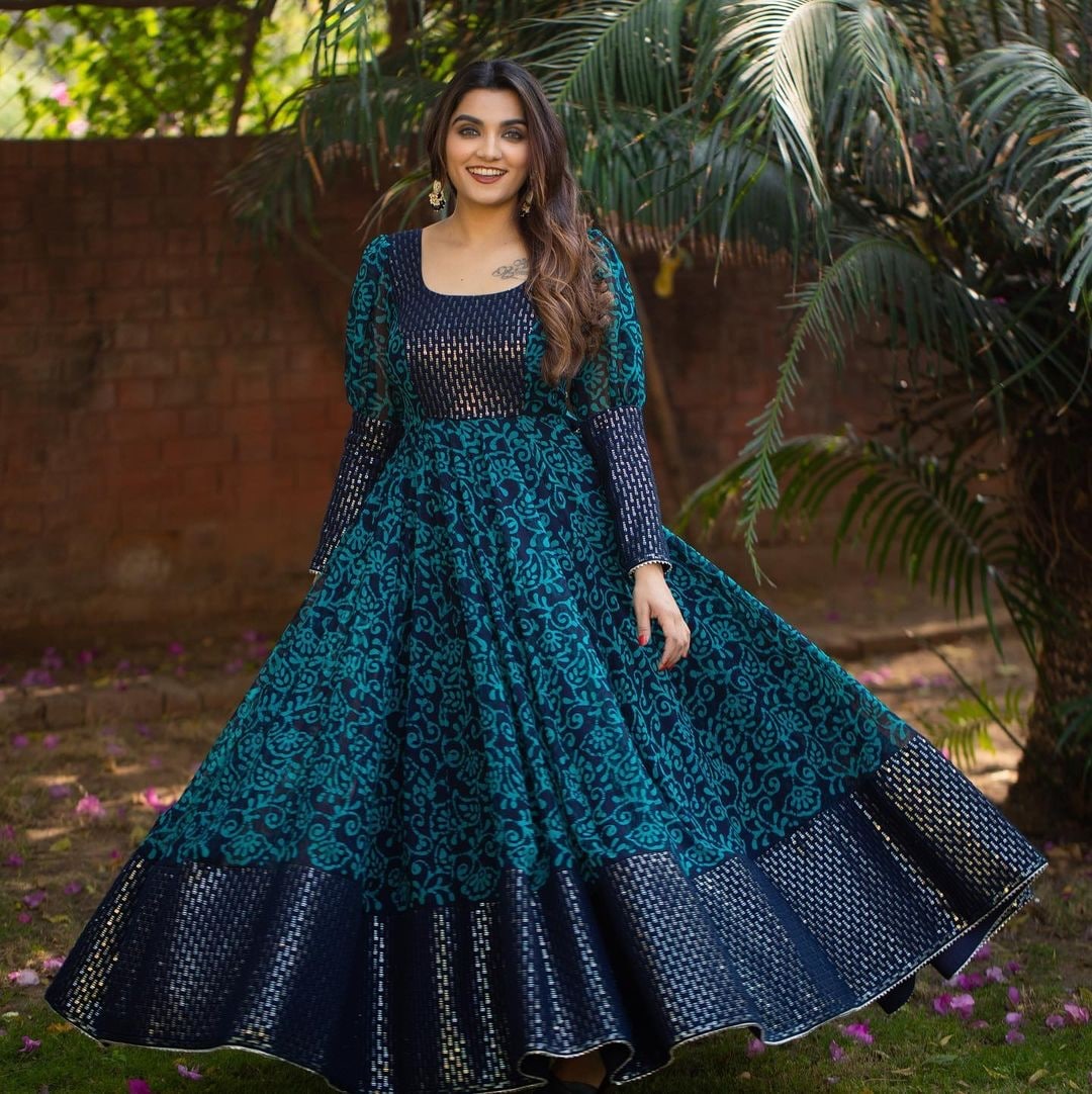 Turcoish blue ready to wear gown for wedding function buy online - Joshindia