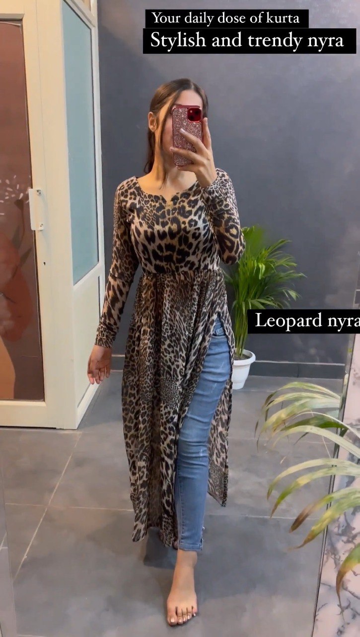 PURE SOFT FOX GEORGETTE LEOPARD TRENDY NYRA STYLE KURTA - Joshindia
