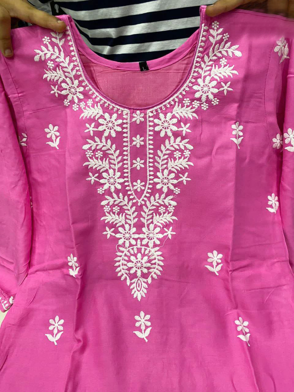 Beautiful Pink Color Lucknowi chikankari kurta set - Joshindia