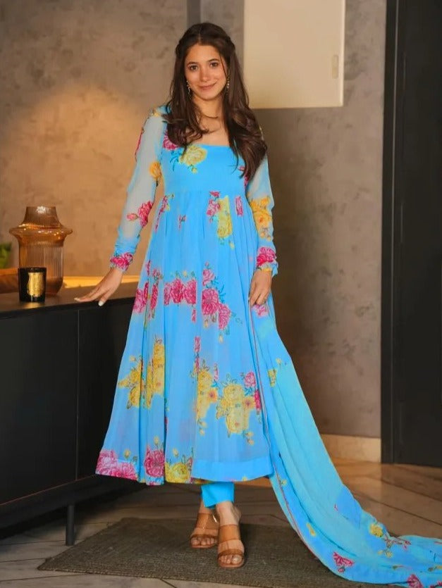 Buy Blue color lucknowi style kurta set for stylish look - Joshindia