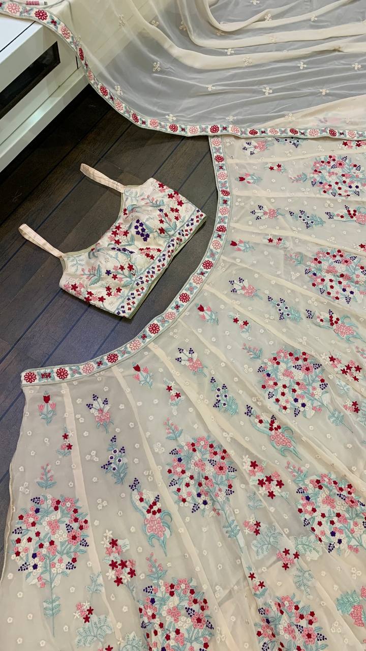 lucknowi Cream lehenga choli For Women Buy Online - Joshindia