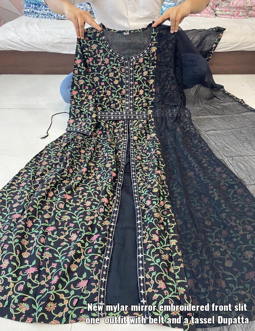 FRONT SLIT One PIECE OUTFIT WITH BELT AND A TASSEL DUPPTA - Joshindia