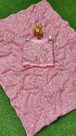 BEAUTIFULPINK COLOUR SEQUENCE WORK SAREE WITH BLOUSE - Joshindia