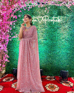 BEAUTIFULPINK COLOUR SEQUENCE WORK SAREE WITH BLOUSE - Joshindia