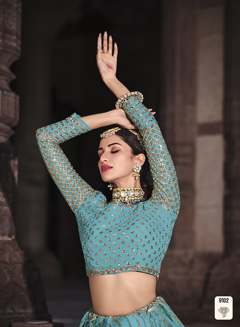 Buy Ruffle Lehenga Choli Online at Best Prices in Sky Blue Color - Joshindia