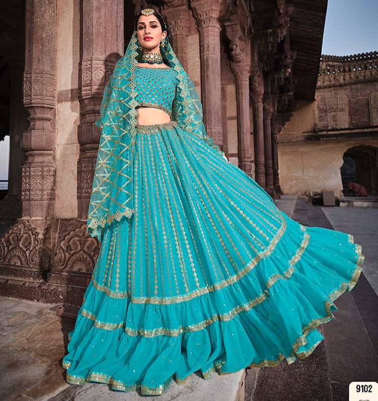 Buy Ruffle Lehenga Choli Online at Best Prices in Sky Blue Color - Joshindia