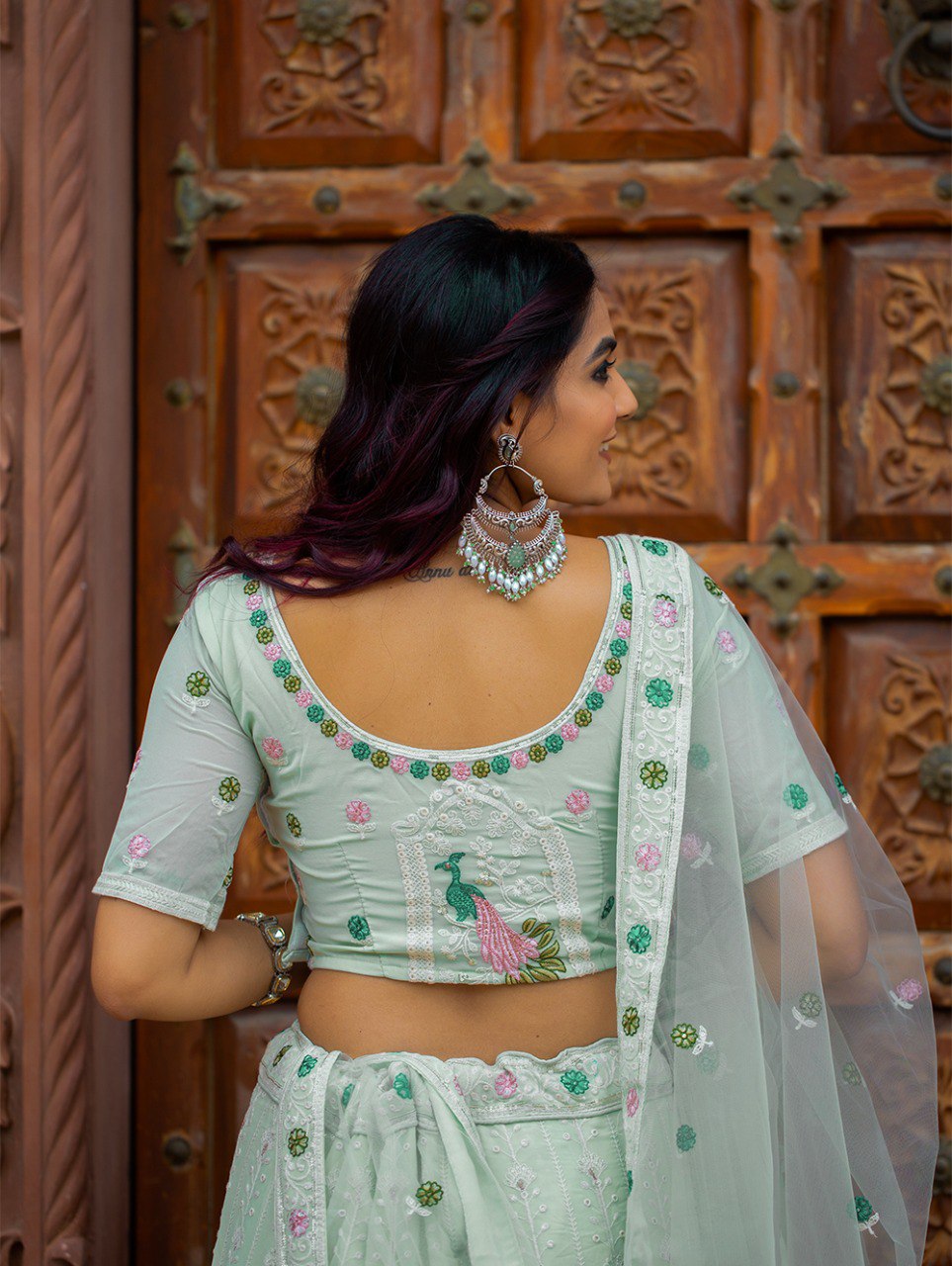 Navratri Special Designer Pista Color Lehenga Choli For Trendy Look - Joshindia