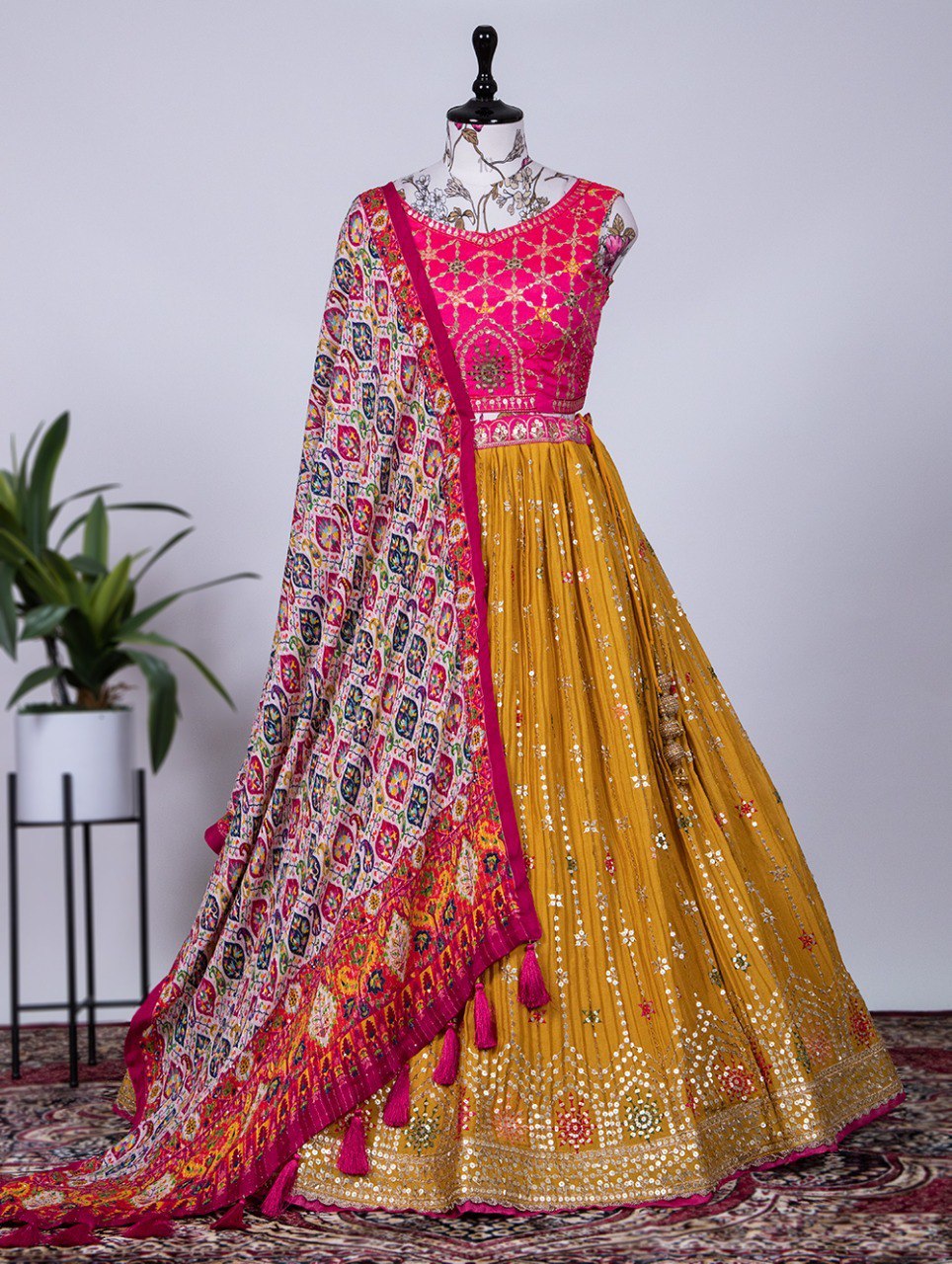 Designer Pink and Yellow Lehenga Choli For Wedding Look - Joshindia