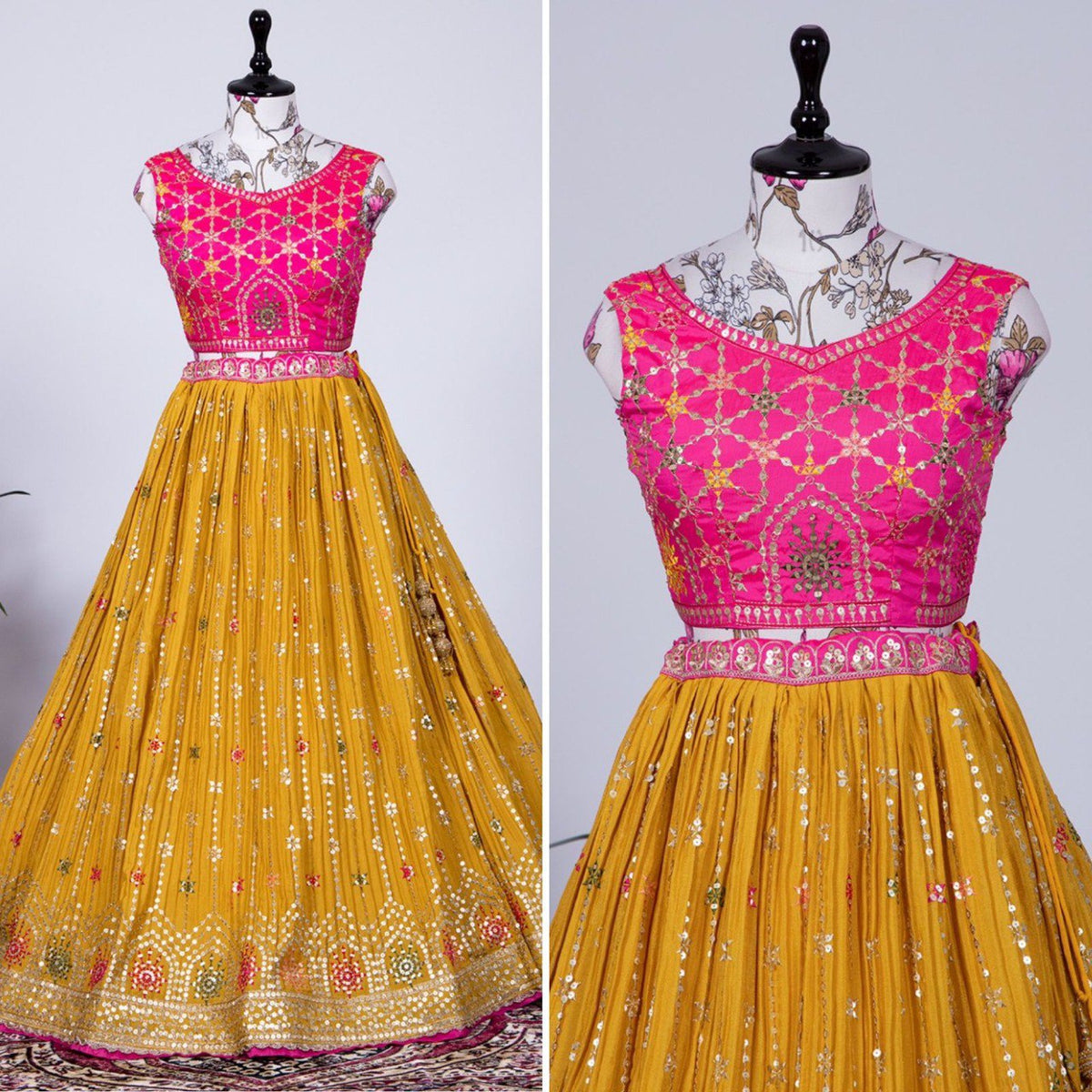 Designer Pink and Yellow Lehenga Choli For Wedding Look - Joshindia