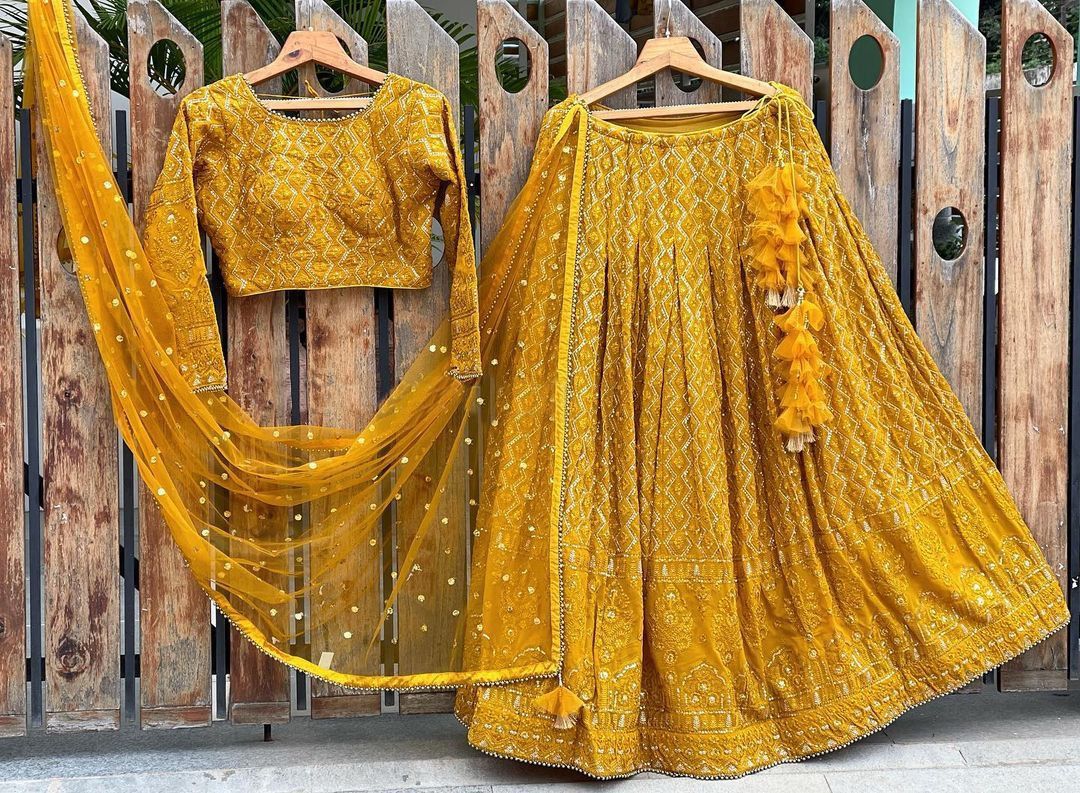 navratri special lehenga choli In Yellow Color - Joshindia