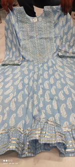 Light Blue Color Short anaarkali kurti with full flair sharara and dupatta - Joshindia