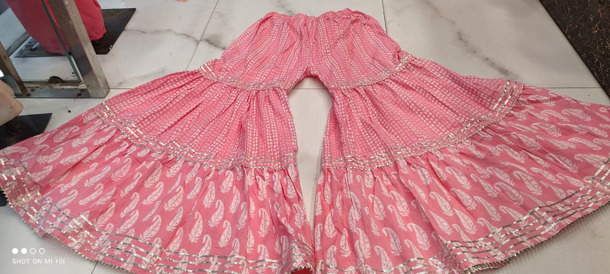 Light Pink Color Short anaarkali kurti with full flair sharara and dupatta - Joshindia