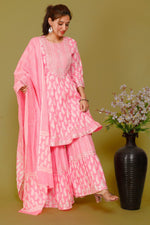 Light Pink Color Short anaarkali kurti with full flair sharara and dupatta - Joshindia
