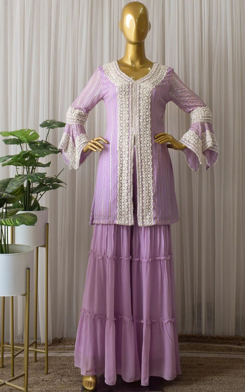 Purple Color Faux Georgette Embroided Sharara Suit - Joshindia
