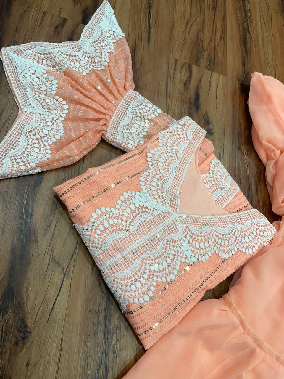 Peach Color Faux Georgette Embroided Sharara Suit - Joshindia