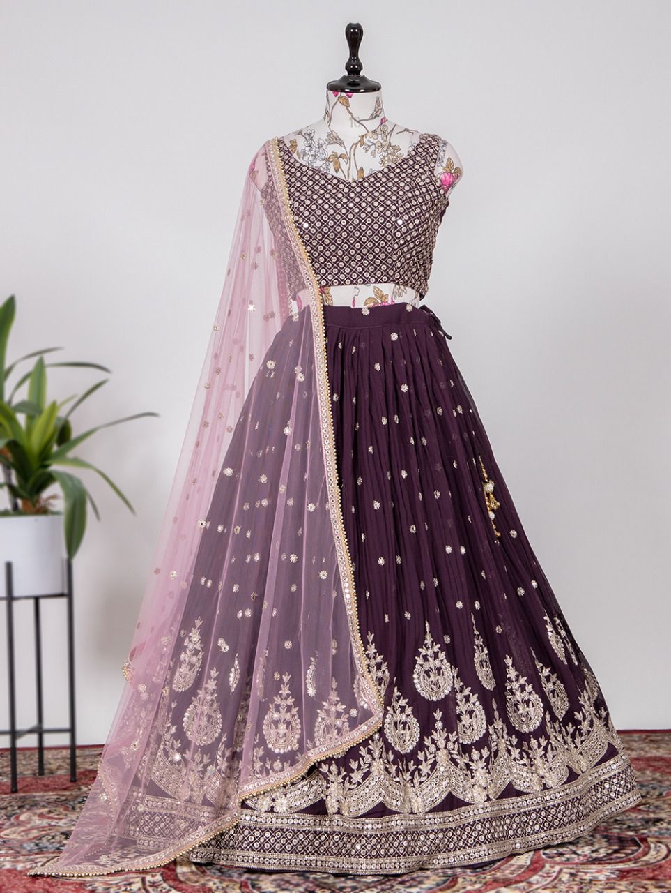 Purple Color Chikankari Lehenga online in India - Joshindia
