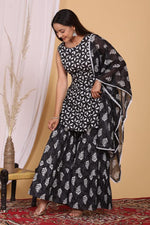 Beautiful Black Color Heavy Cotton Kurti with Sharara And Dupatta - Joshindia