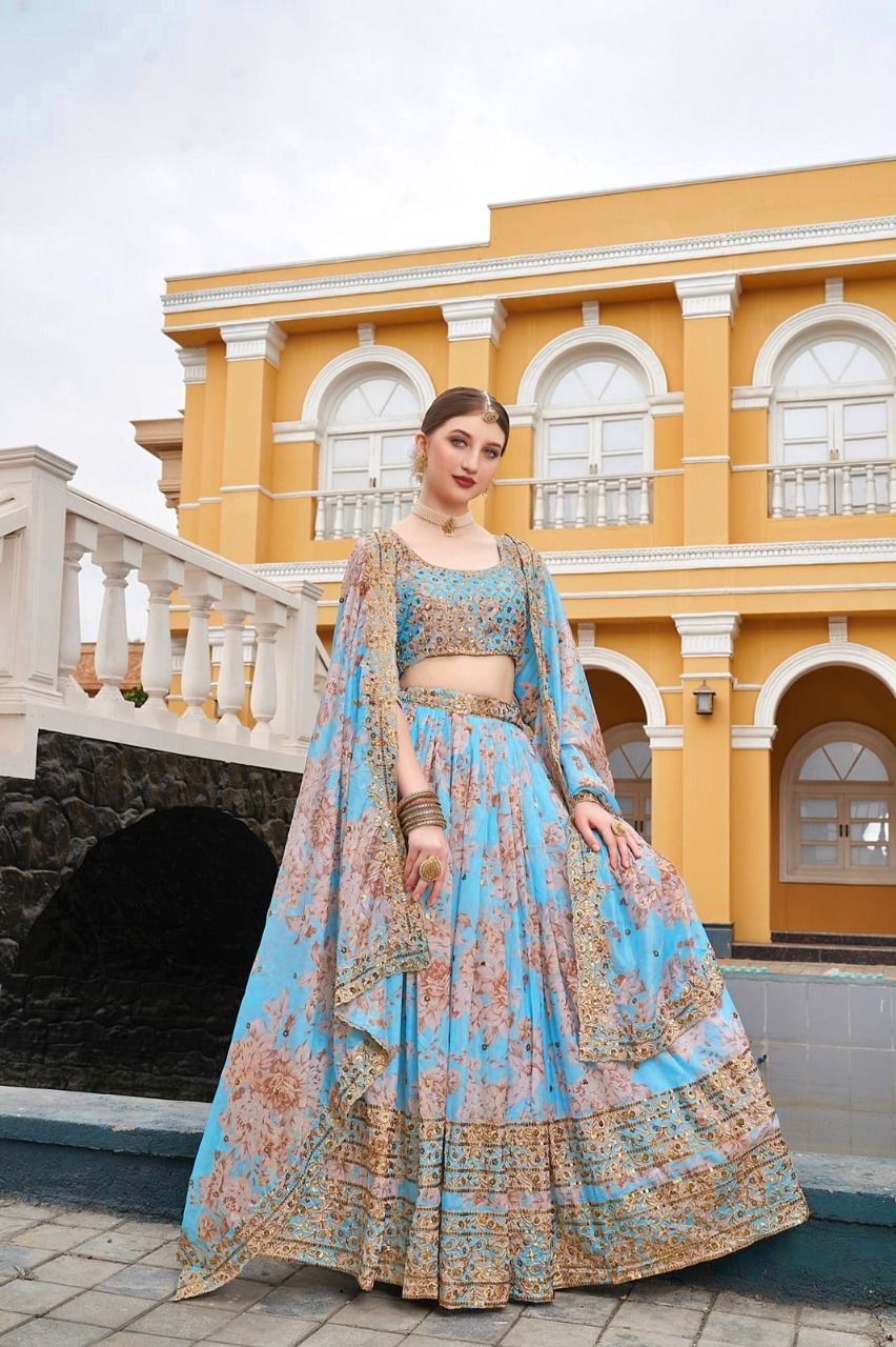 Trending Sky Blue Color Lehenga Choli For Wedding - Joshindia