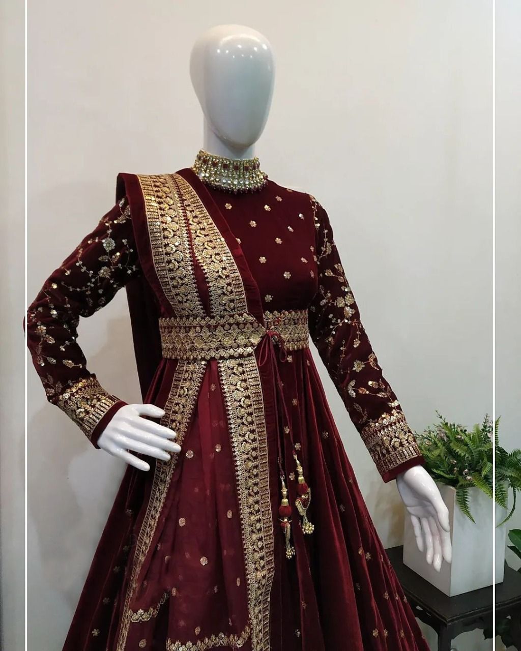 Maroon color Pakistani Wedding Dress Buy Online - Joshindia
