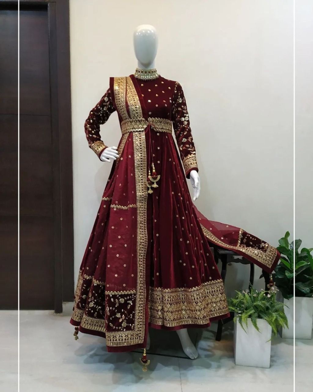 Maroon color Pakistani Wedding Dress Buy Online - Joshindia
