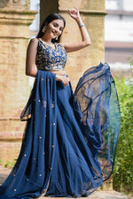 Blue Color Georgette Designer Lehenga Choli - Joshindia