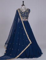 Blue Color Georgette Designer Lehenga Choli - Joshindia