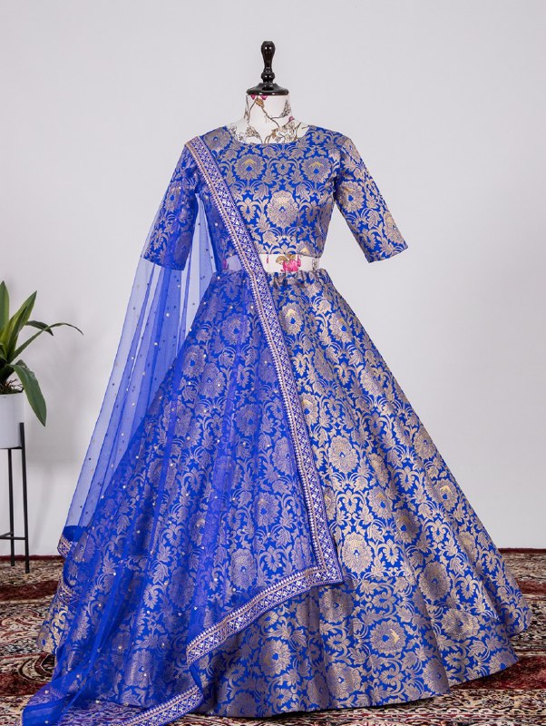 Buy Blue Color Banarasi Silk Lehengas Online Joshindia - Joshindia