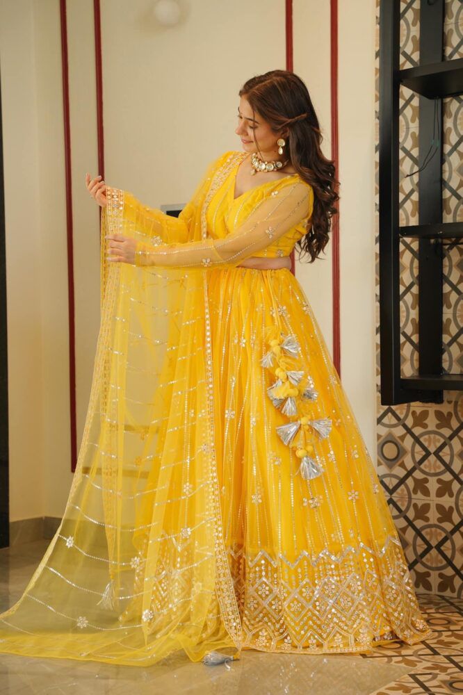 Haldi yellow Lehngha choli with dupatta for Wedding - Joshindia