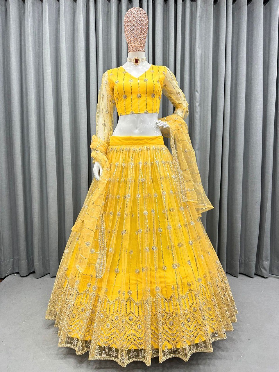 Haldi yellow Lehngha choli with dupatta for Wedding - Joshindia