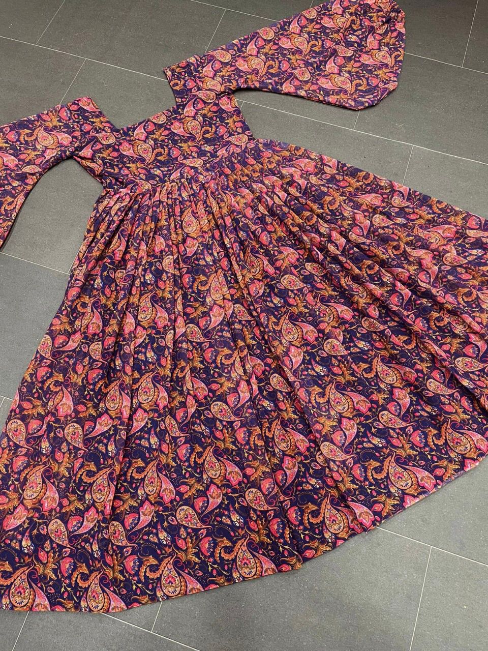 Designer LongRuffle Dress With Floral Print - Joshindia