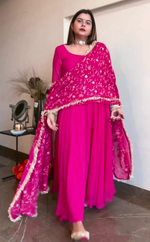 Pure Traditional look designer gown at affordable rate in pink color - Joshindia