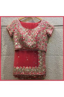 Heavy red georgette saree for wedding - Joshindia