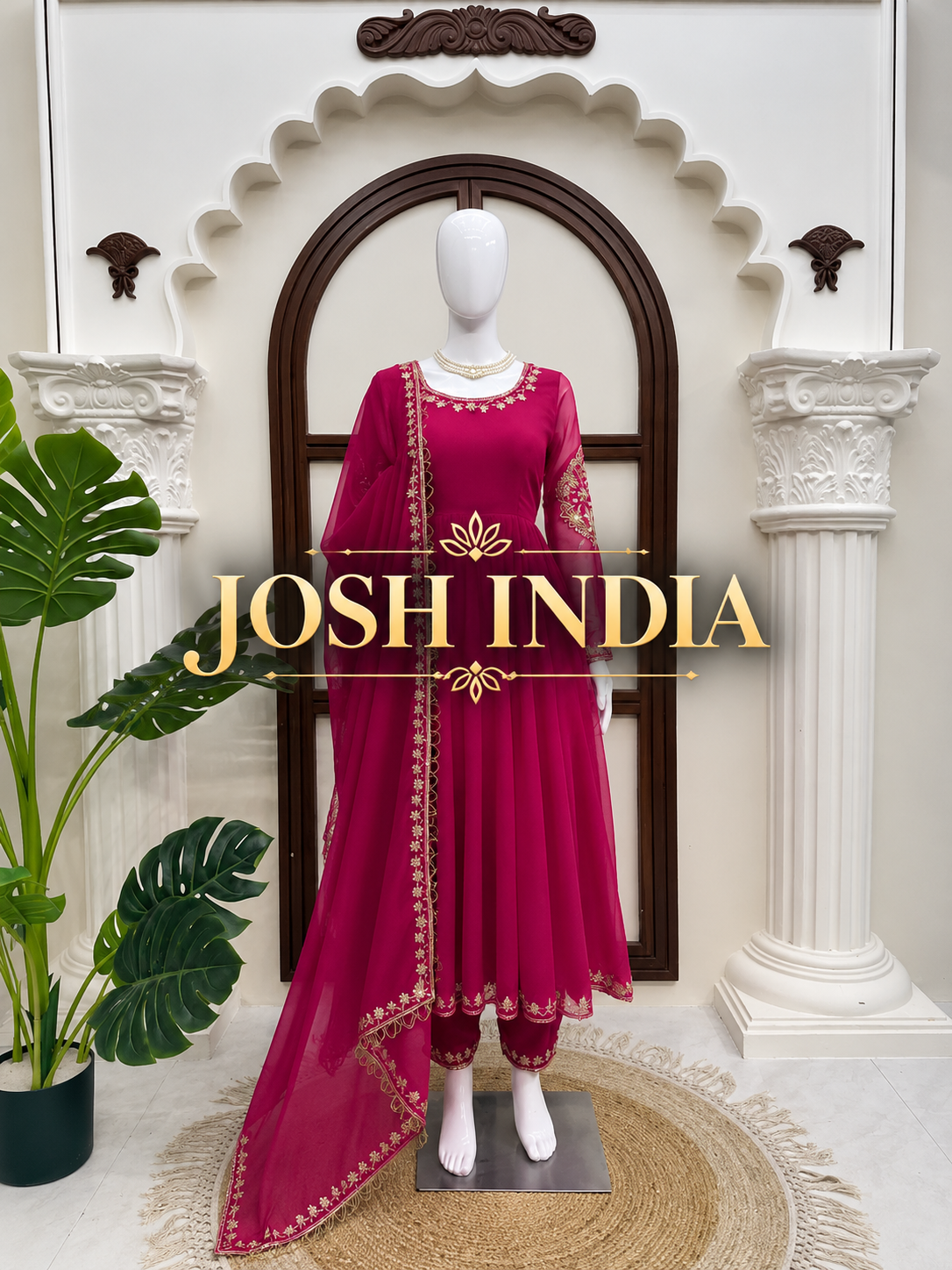 Faux Georgette Anarkali Gown with Pant Dupatta Thread Sequence Work Party Wear