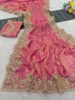 Graceful Pink Organza Satin Silk Saree