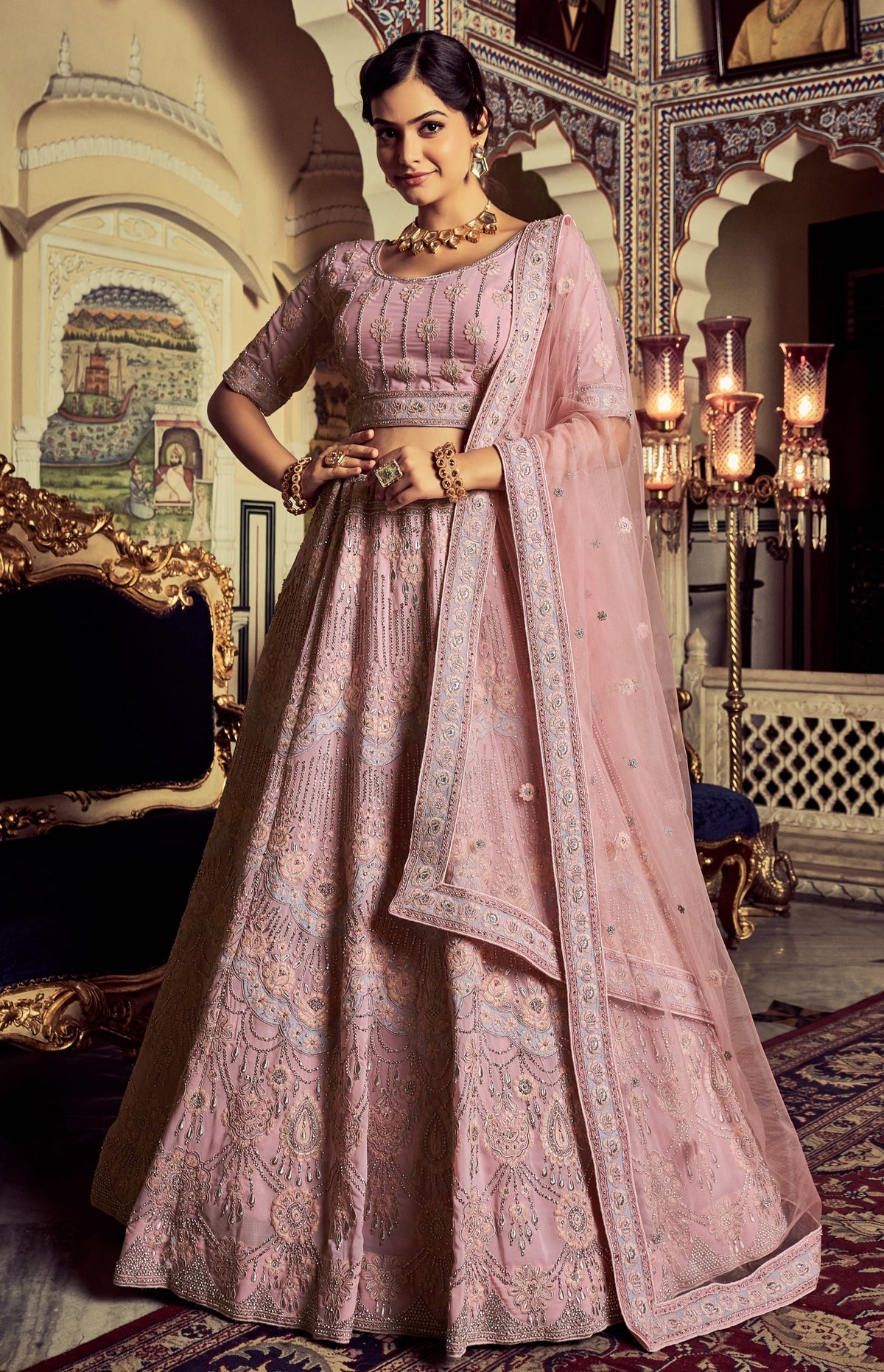 Buy Latest Indian Designer Pink Lehenga Cholis Online - Joshindia