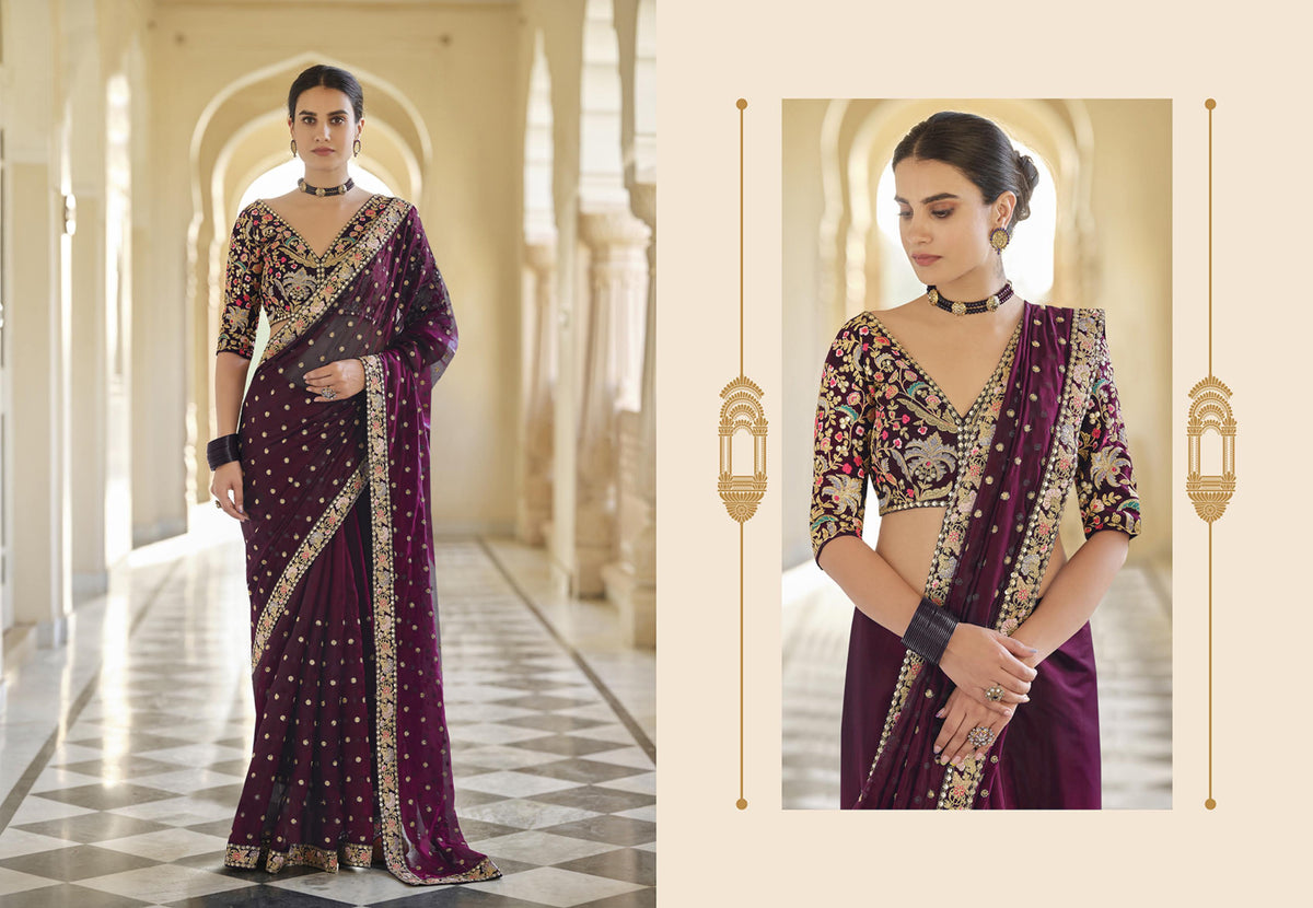 Buy Wine Colour Saree Online At Best Prices - Joshindia
