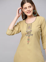 Buy Women's Chiku Color Cotton Kurti With Pant - Joshindia