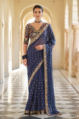 Buy Trendy Navy Blue Saree Online in India - Joshindia