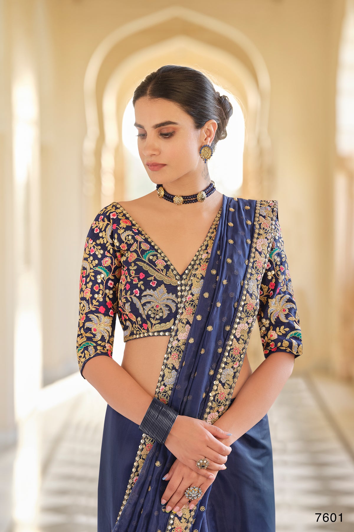 Buy Trendy Navy Blue Saree Online in India - Joshindia