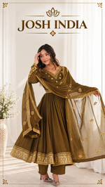 Mehndi Green Georgette Anarkali Suit Set with Pant Dupatta Sequins Work Party