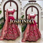 Rani Pink Heavy Embroidered Bridal Lehenga Choli with Tissue Dupatta Wedding