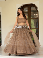 Brown Sequins Embroidered Lehenga Choli with Dupatta for Women Party Wear
