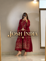 Red Pakistani Style Mul Chanderi Kurti Plazzo Dupatta Set Embroidery Work