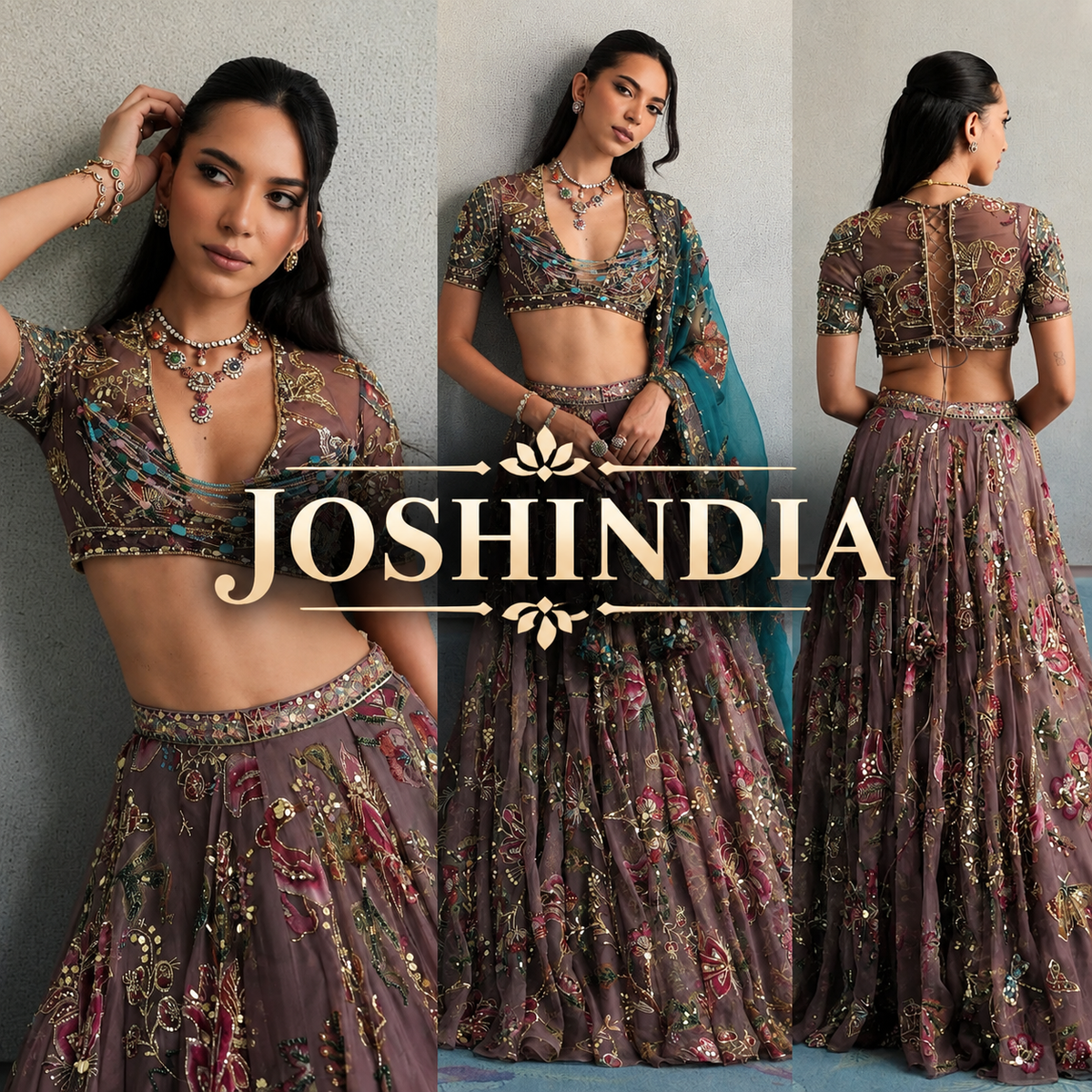 Georgette Lehenga with Digital Print &amp; Sequence Figure Work | Can-Can Canvas Layers