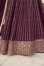 Wine Festive Sequins Embroidered Lehenga Set - Joshindia