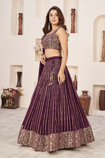 Wine Festive Sequins Embroidered Lehenga Set - Joshindia