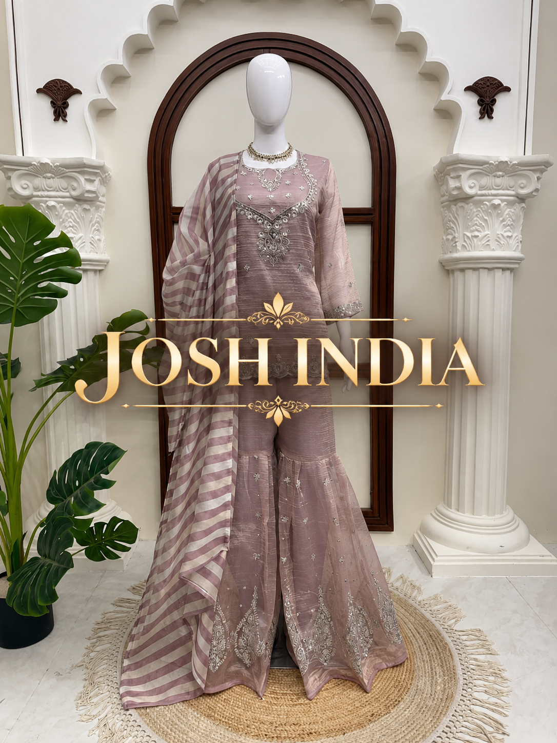 Salsa Silk Top Sharara Dupatta Set Thread Sequence Work Fully Stitched Women
